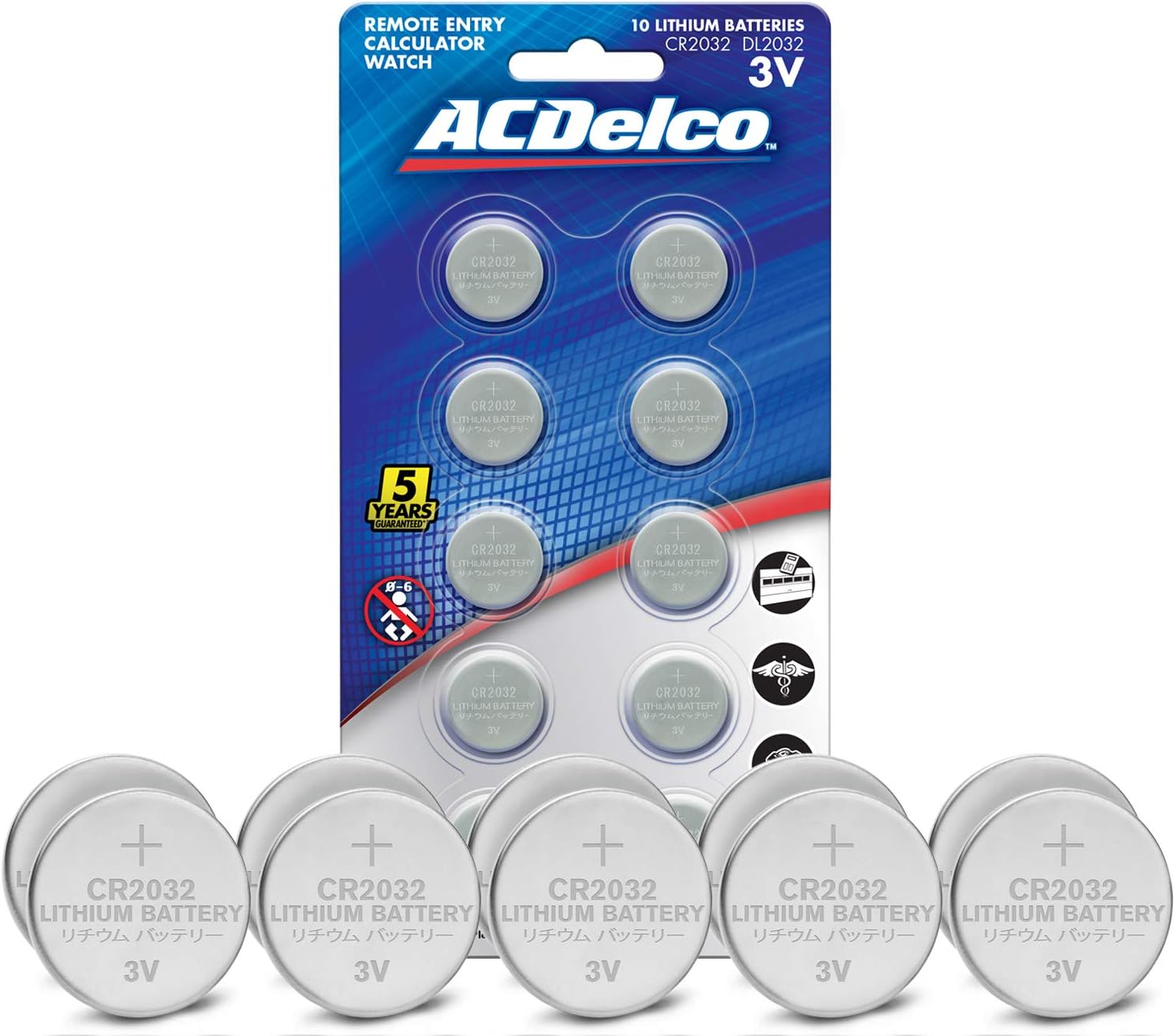 ACDelco CR2032 3V Lithium Coin Cell Battery, Watch and Electronics Button Batteries, 10-Count,Silver,AC669