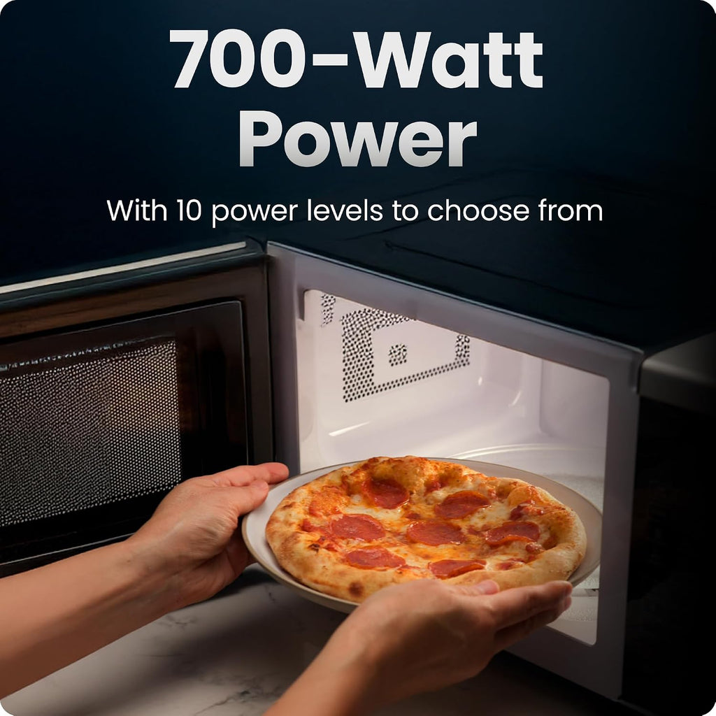 Compact Countertop Microwave, 0.7 Cu Ft, 700W, Stainless | 10 Power Levels, 3 One-Touch Presets, +30 Second Button