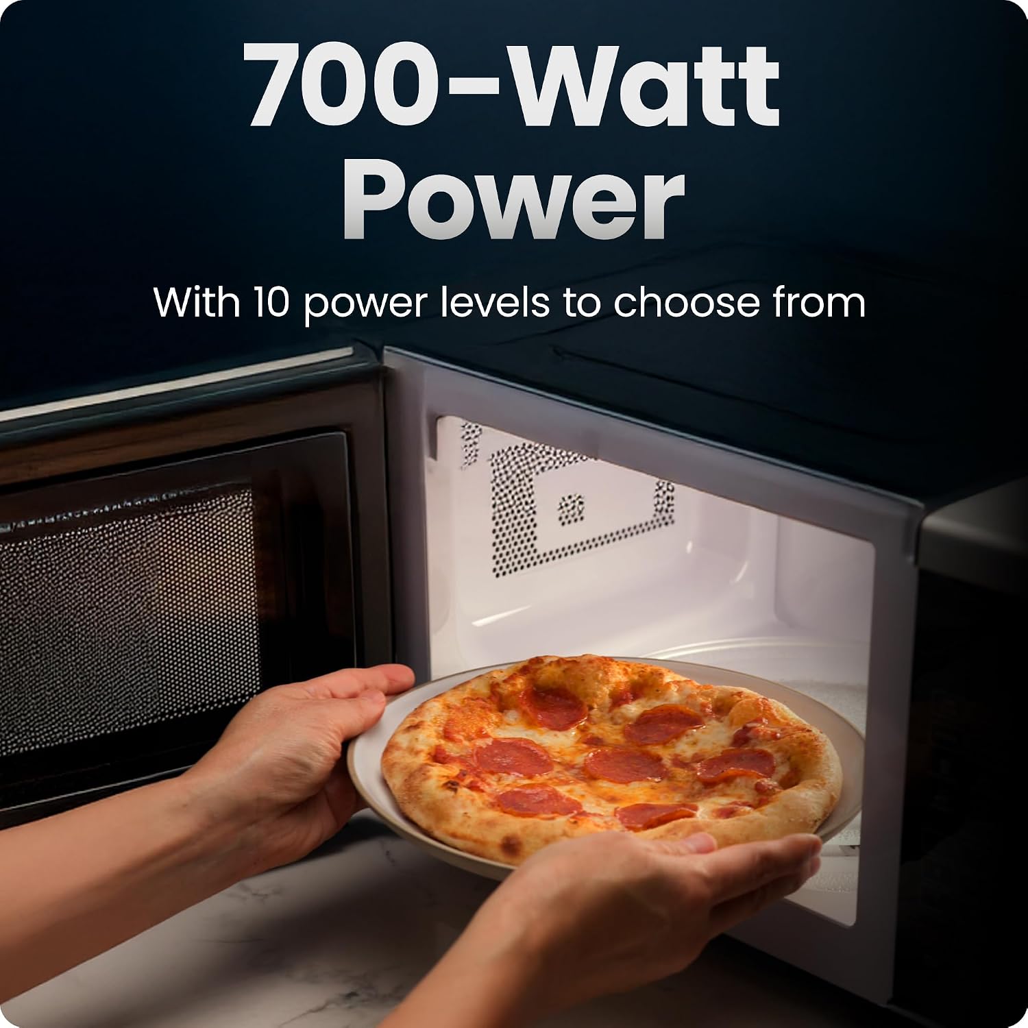 Compact Countertop Microwave, 0.7 Cu Ft, 700W, Stainless | 10 Power Levels, 3 One-Touch Presets, +30 Second Button