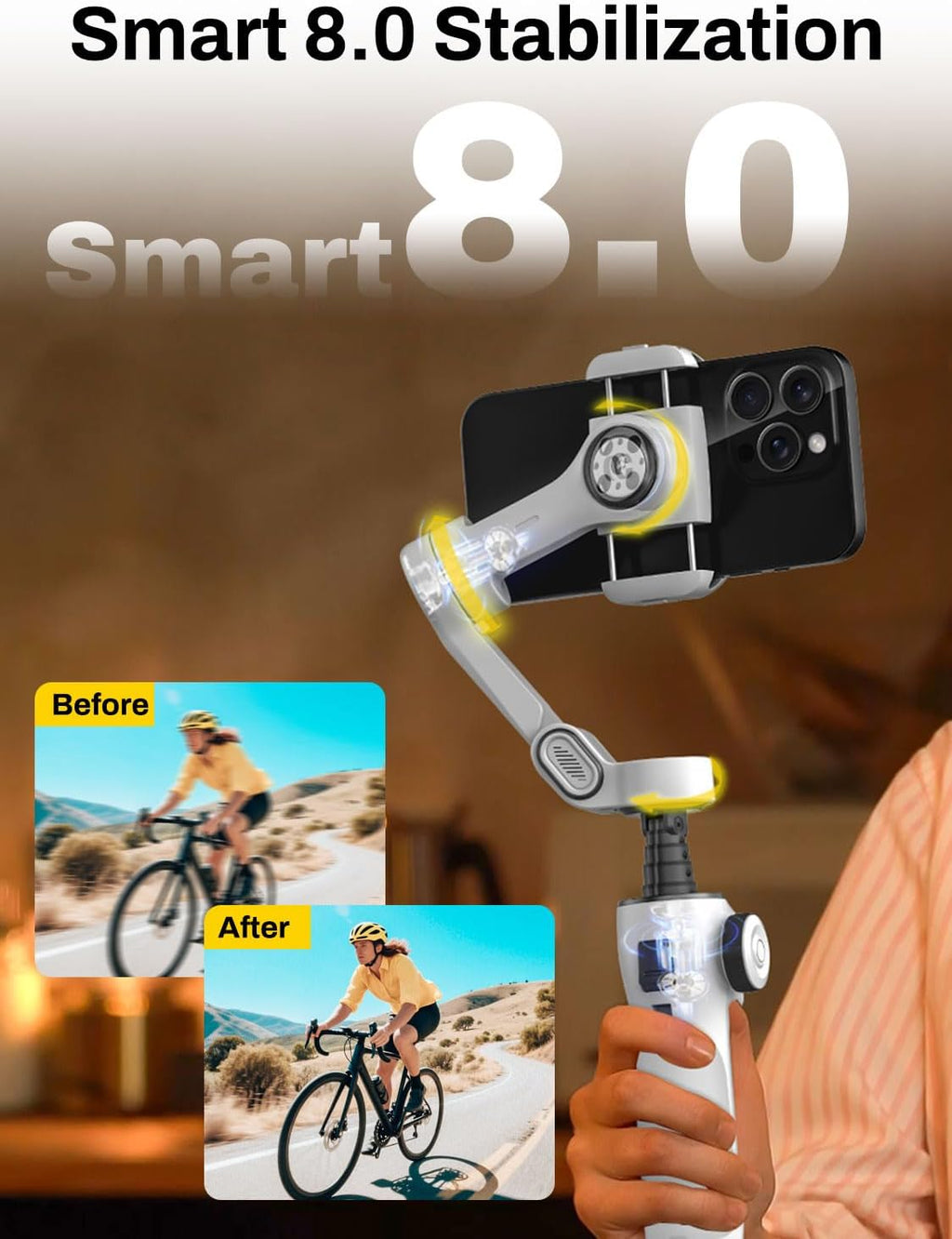 Gimbal Stabilizer for iPhone & Android, 3-Axis Phone Gimbal with OLED Screen, 7.8" Extendable Rod, Face & Gesture