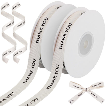 20 Yards Thank You Cotton Ribbon, Natural 5/8 Inch 100% Cotton Herringbone Twill Ribbon for Crafts Gift Wrapping