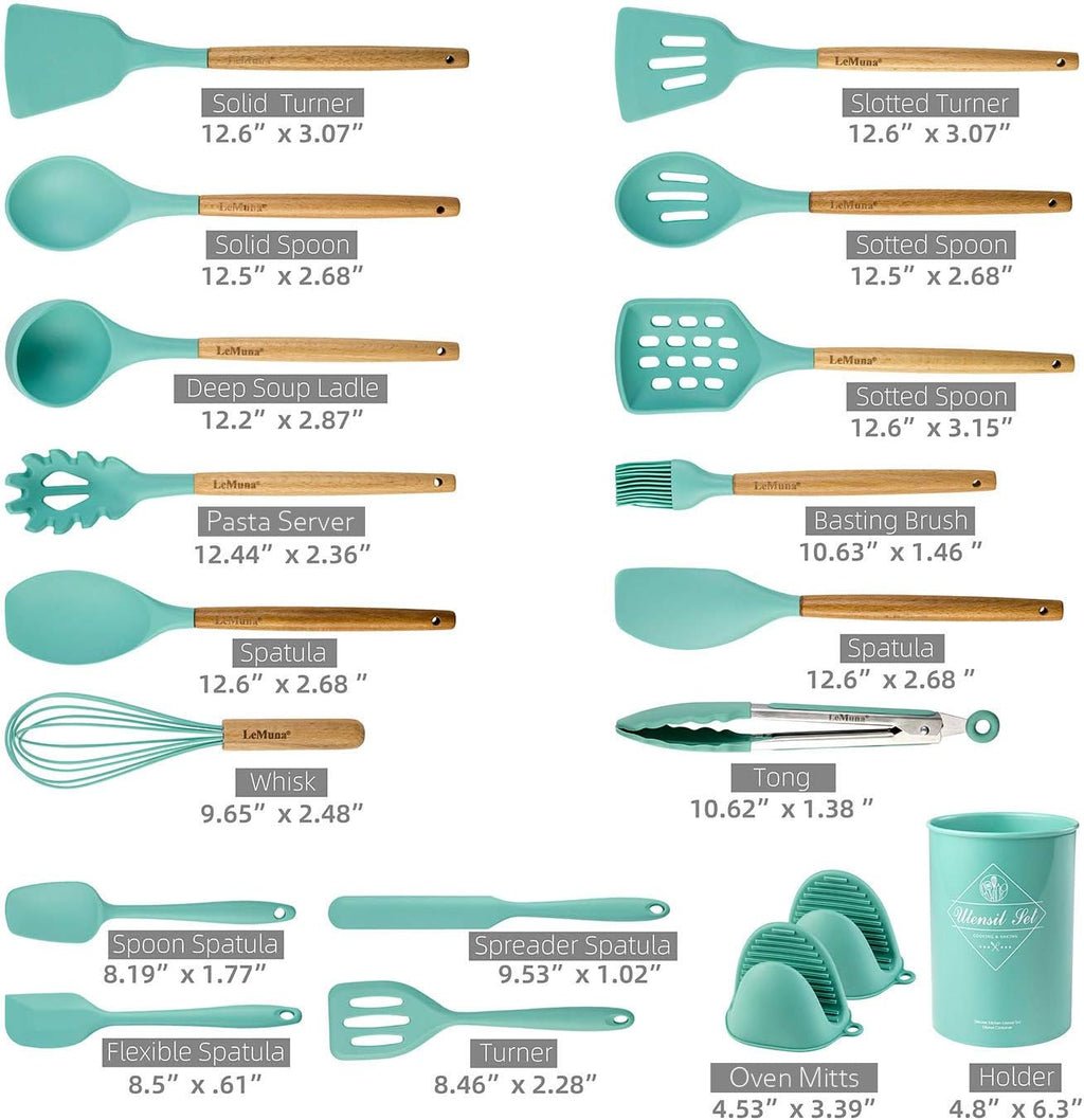 Cooking Utensils Set, 18pcs Kitchen Silicone Utensils, Heat Resistant Non Toxic & BPA-Free with Holder & Wooden