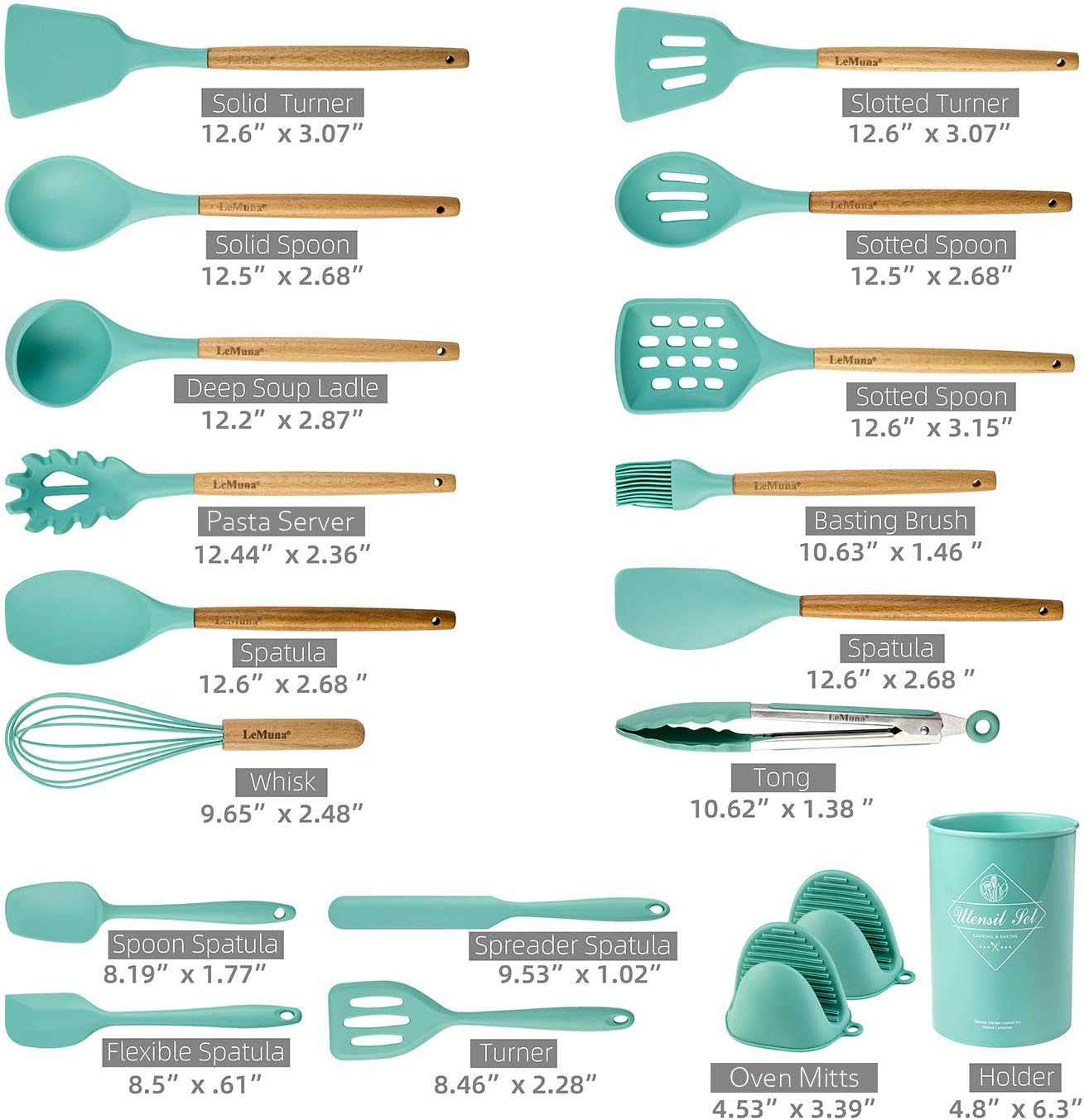 Cooking Utensils Set, 18pcs Kitchen Silicone Utensils, Heat Resistant Non Toxic & BPA-Free with Holder & Wooden