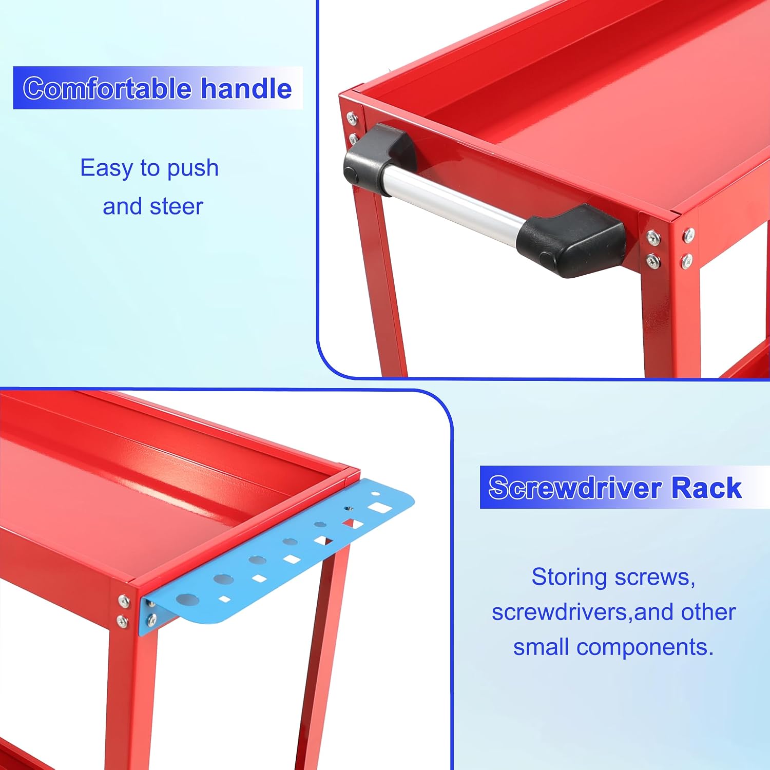 Heavy Duty Tool Cart on Wheels, 400 LBS Capacity Steel Utility Cart with Lockable Casters, Two-Layer Rolling Service