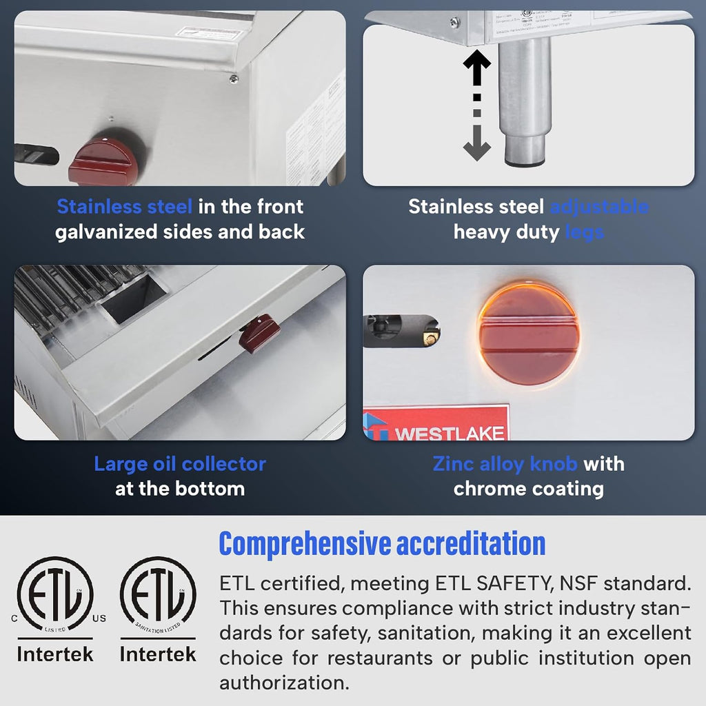 48"W Commercial Charbroiler Gas Countertop 4 Burner