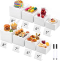 8 Pcs White Acrylic Buffet Risers with Mini Sign Marker(5" 6" 7" 8") | Food Dessert Display Stand, Decorative Cube Box