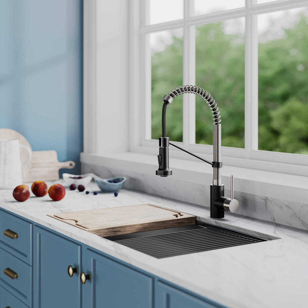 Stainless Steel Matte Black Pull Down Kitchen Faucet KPF-1610SFSMB