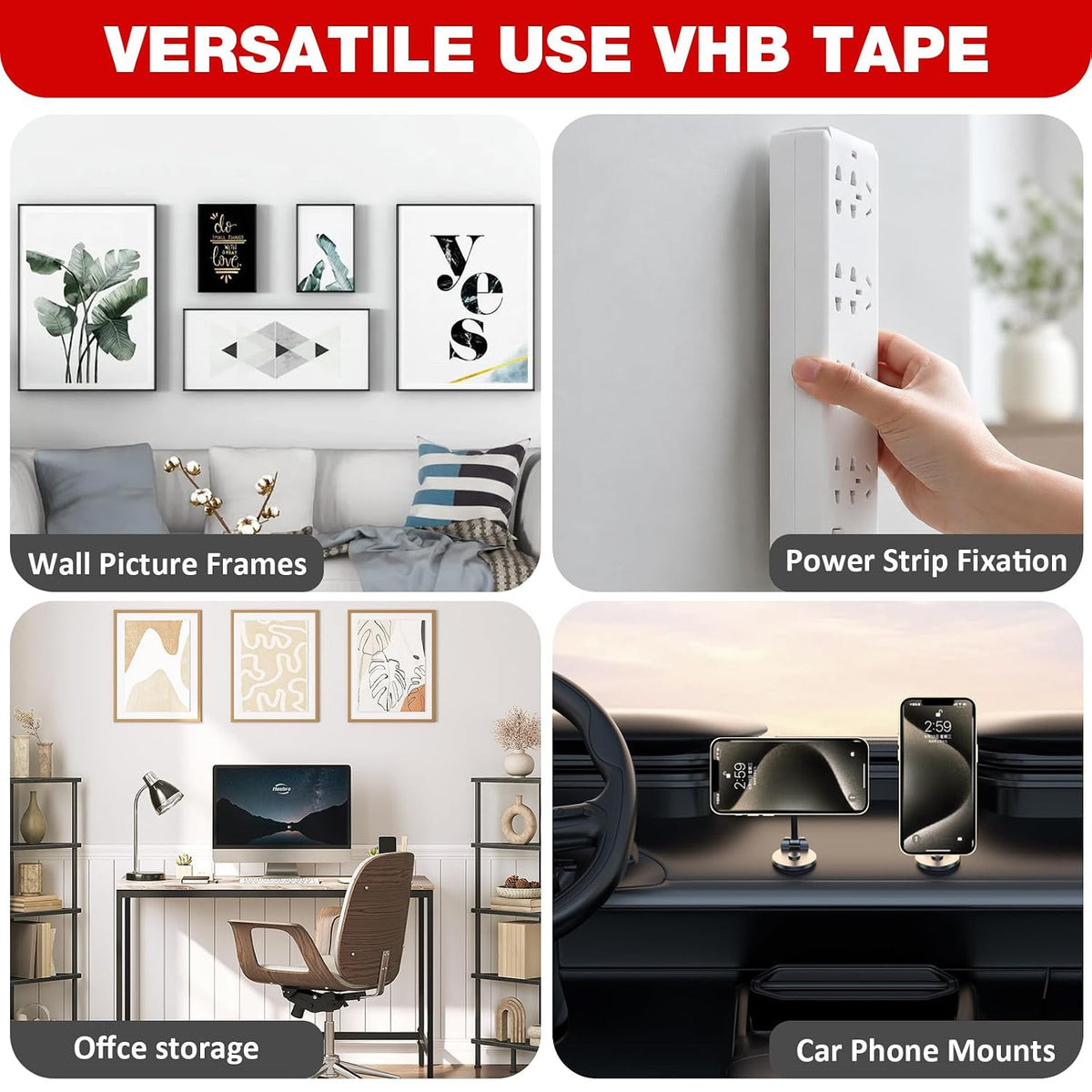 Double Sided Tape Heavy Duty, 2in×4in 30pcs Pre-Cut Foam Tape