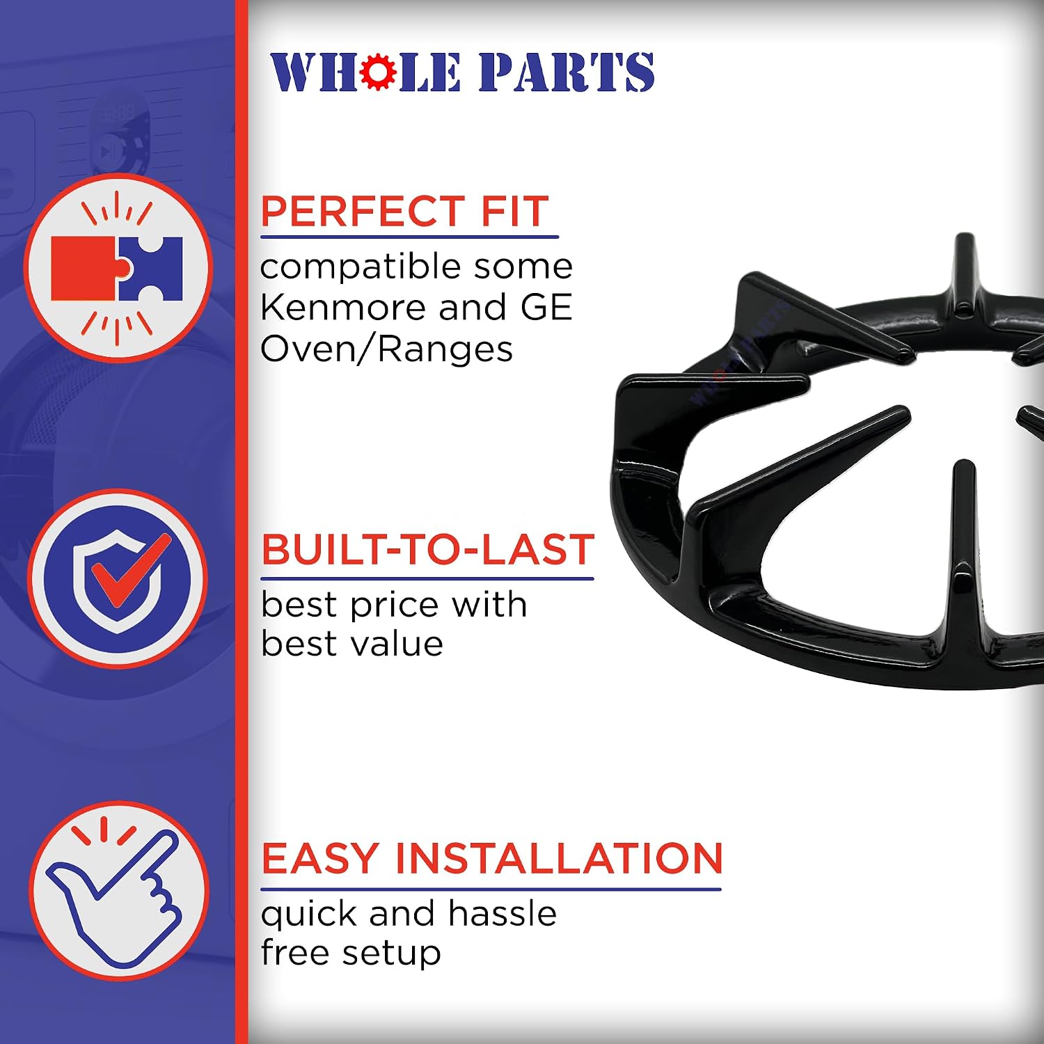 Upgraded Whole Parts Range Burner Grate Part# WB31T10006- Replacement & Compatible with Some Kenmore and GE Ranges or