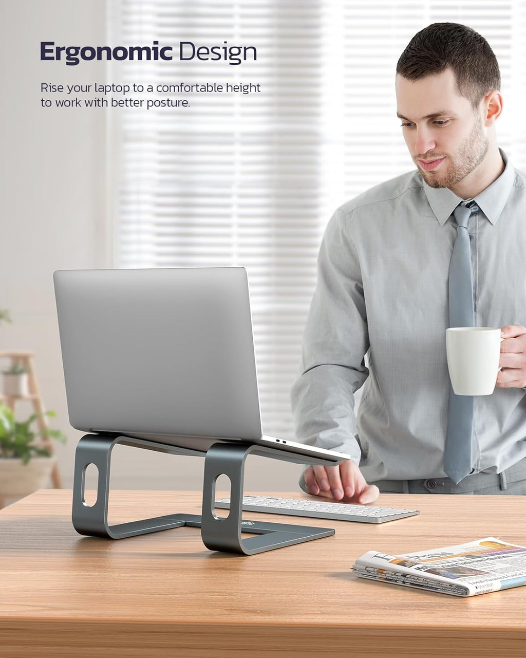 All-Aluminum Laptop Stand for Desk, Ergonomic Detachable Ventilated Cooling Computer Riser, Anti-Slip Design Notebook