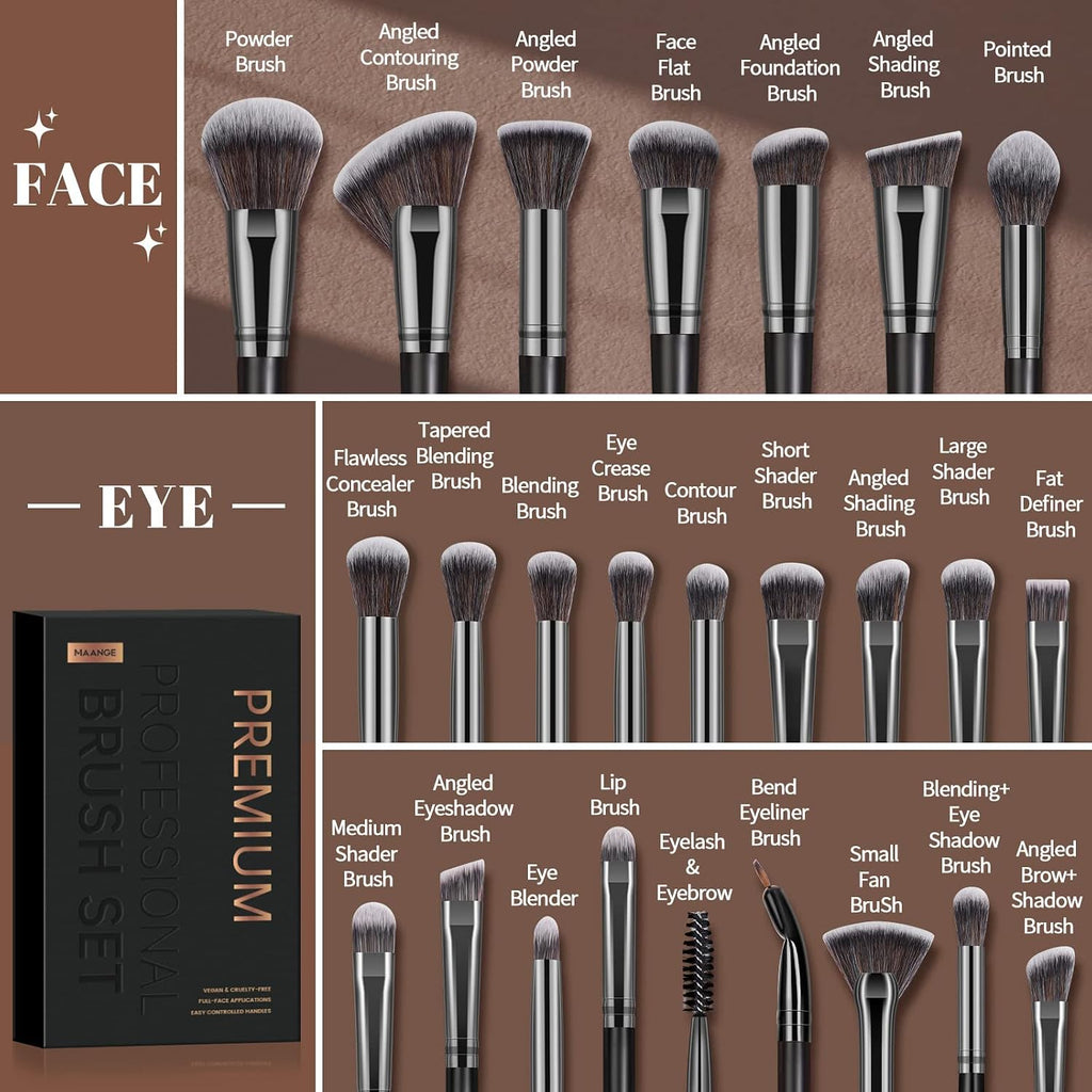Makeup Brushes, 25pcs Makeup Brush Set Premium Synthetic Concealer Blush Foundation Eyeshadow Brush Professional Make