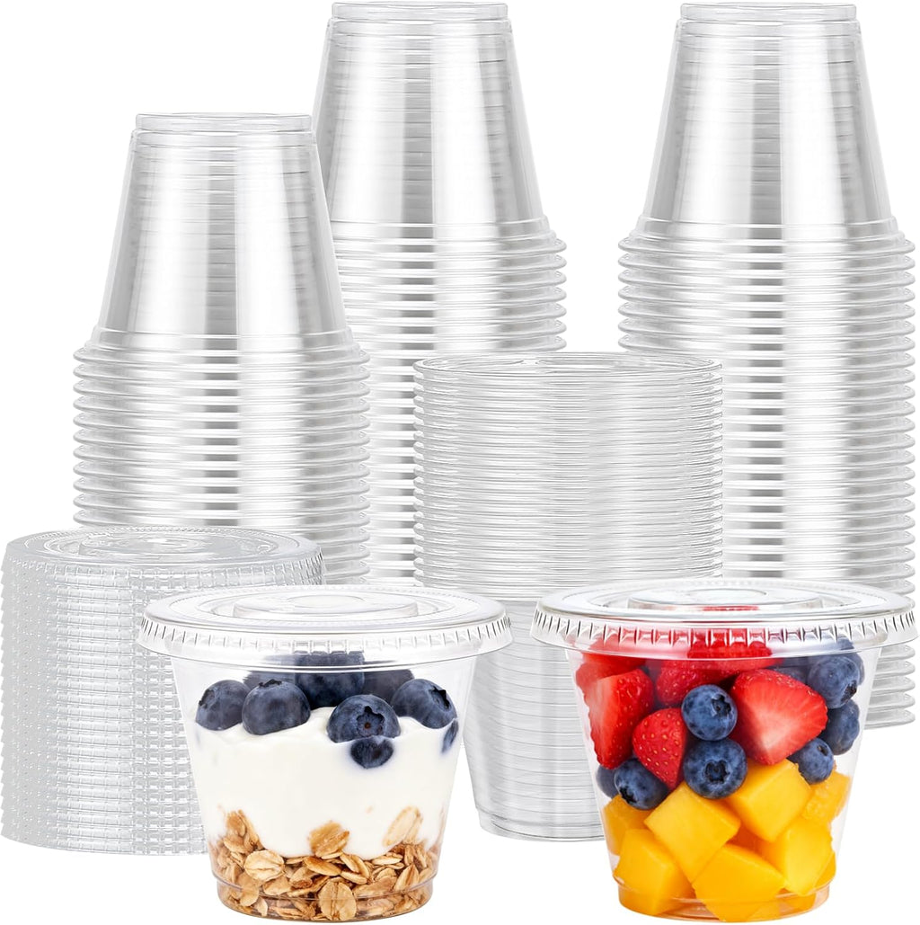 9 oz Plastic Cups with Lids 50 Pack, Disposable Clear Cups with Lid