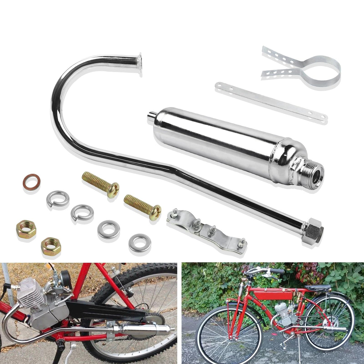 FLYPIG Chrome Muffler Exhaust Pipe for 49cc 50cc 66cc 80cc