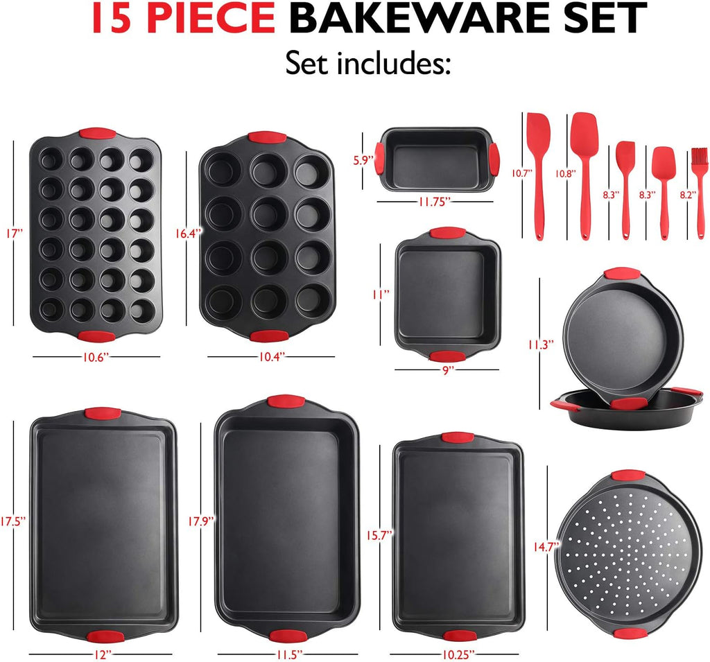 Nonstick Baking Sheet Set, 39-Piece Baking Pans Set with Silicone Handles, Carbon Steel Cookie Sheets for Baking