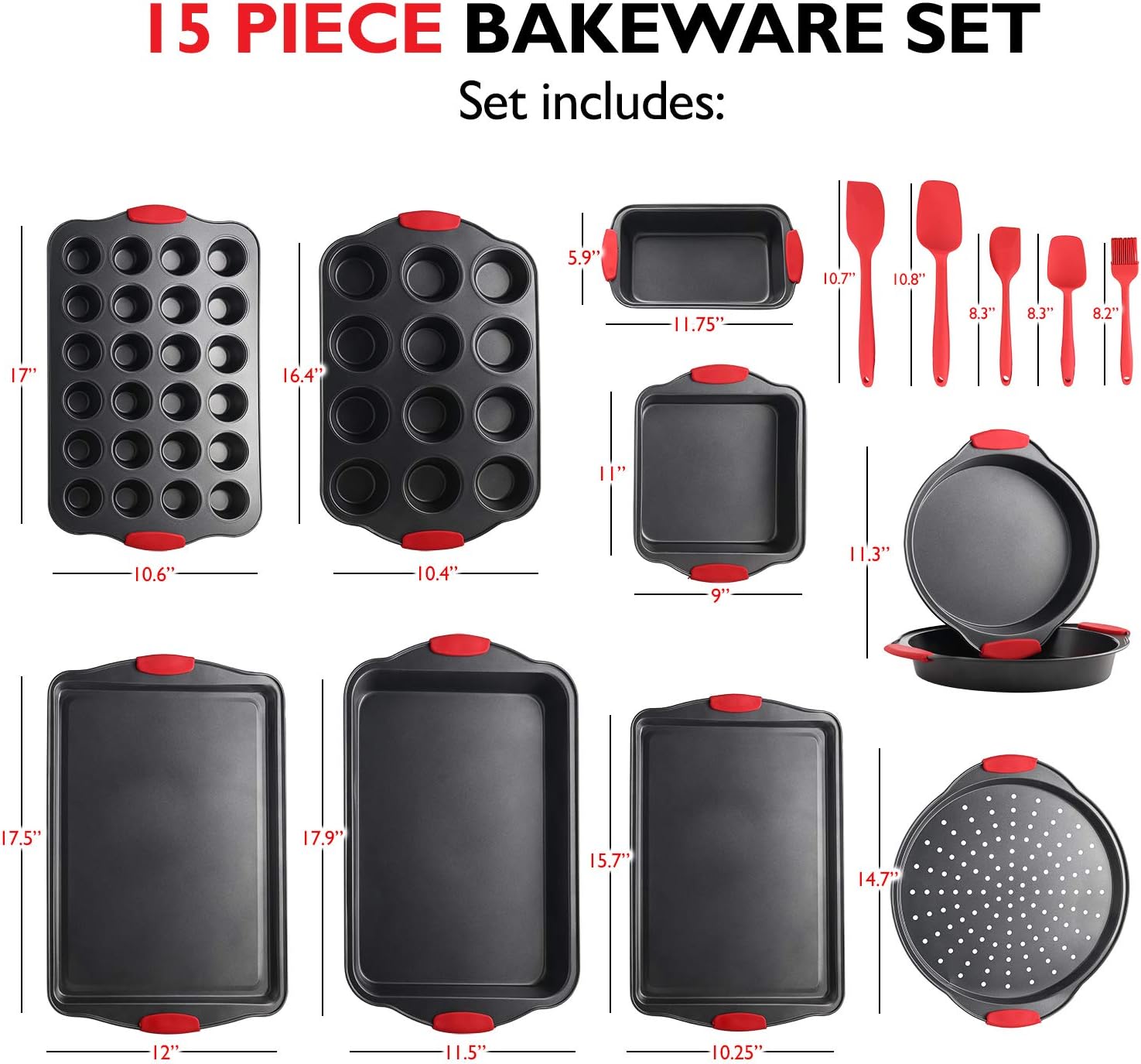 Nonstick Baking Sheet Set, 39-Piece Baking Pans Set with Silicone Handles, Carbon Steel Cookie Sheets for Baking