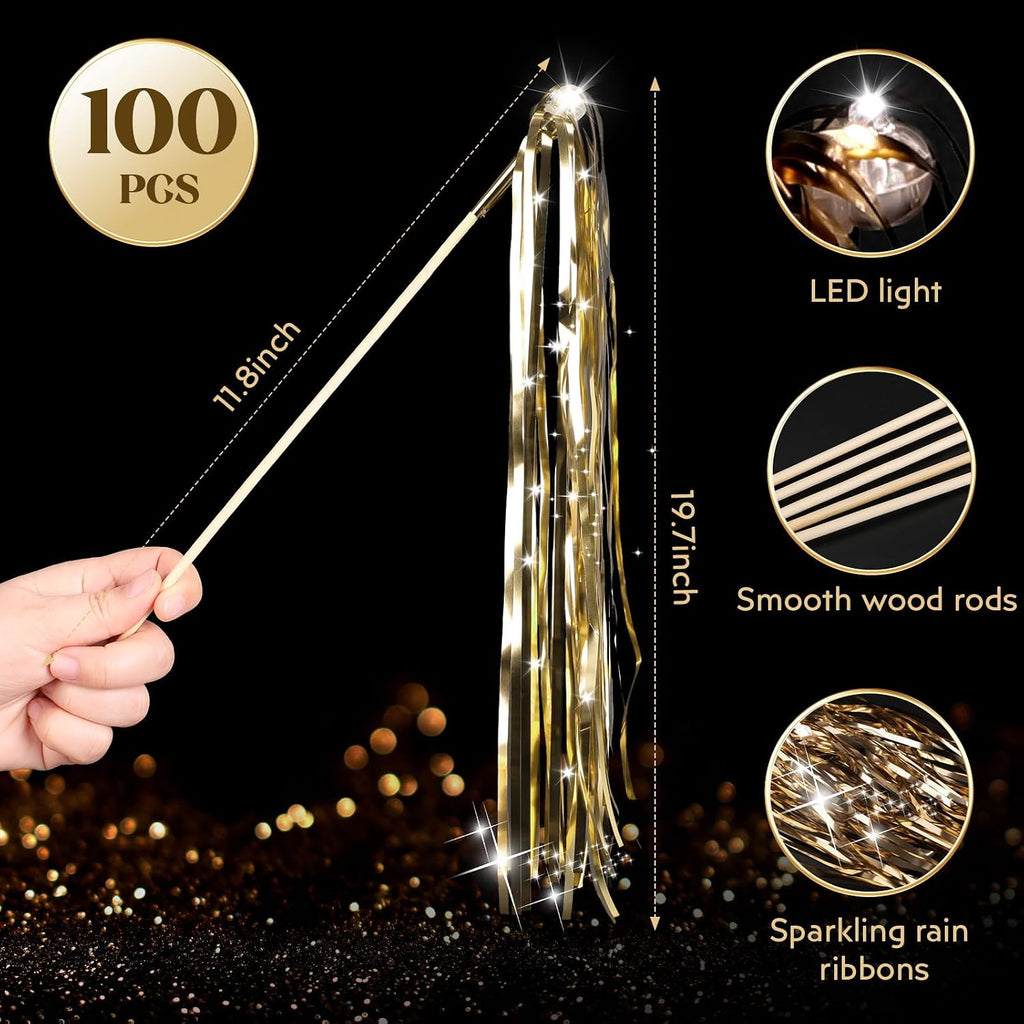 Drixbor 100 PCS Light Up Wedding Wands - LED Tinsel Streamers for Wedding Send Off & Grand Entrance, Party Favors