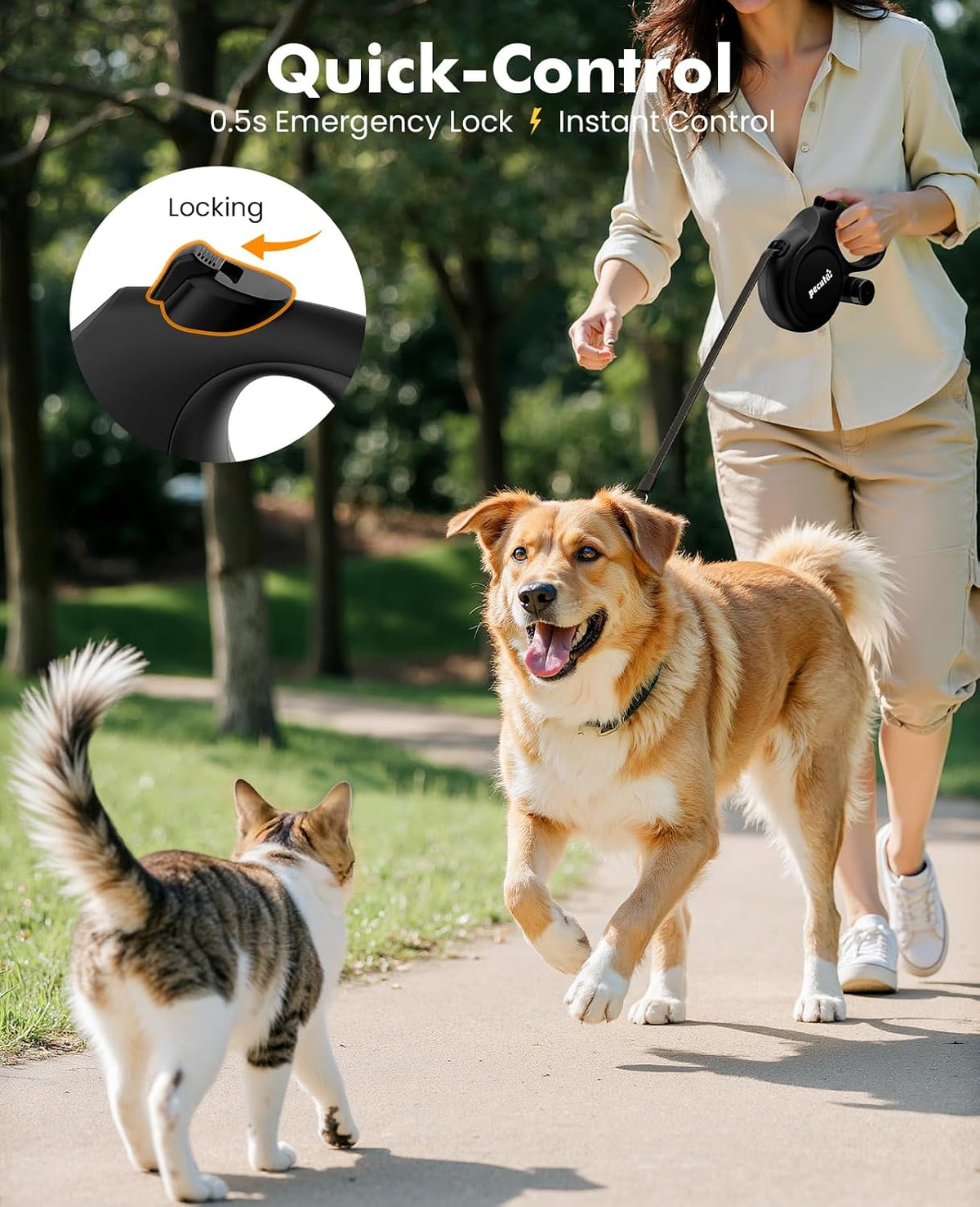 Dog Leash Retractable 26ft with Chew Proof Extender for 33-110 lbs