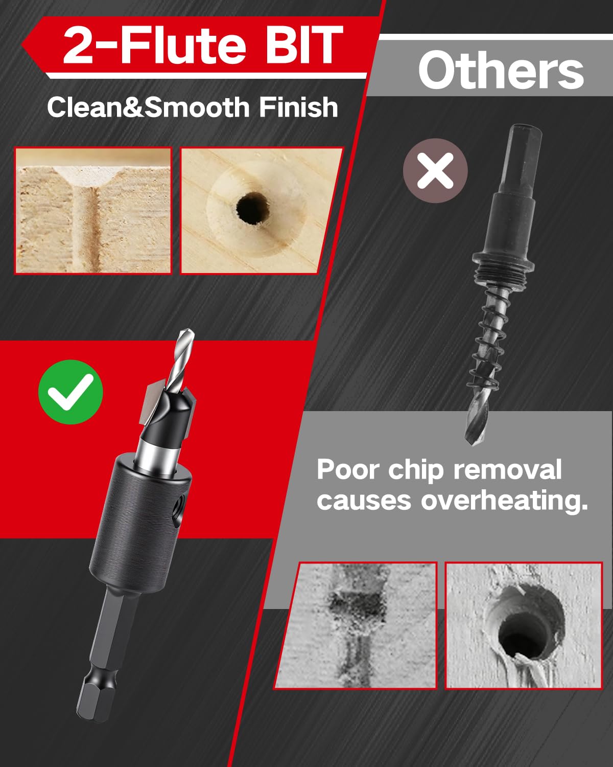 9PCS Countersink Drill Bit Set Adjustable Depth Stop Collar for Woodworking