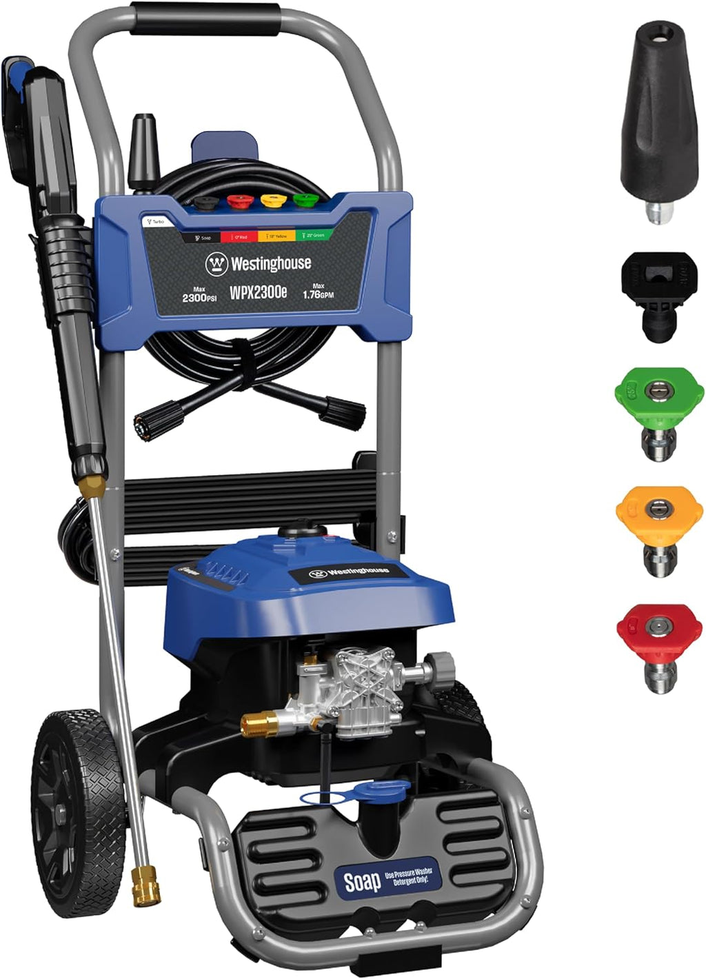 WPX2300e Electric Pressure Washer, 2300 Max PSI and 1.76 Max GPM, Induction Motor, Onboard Soap Tank, Spray Gun and
