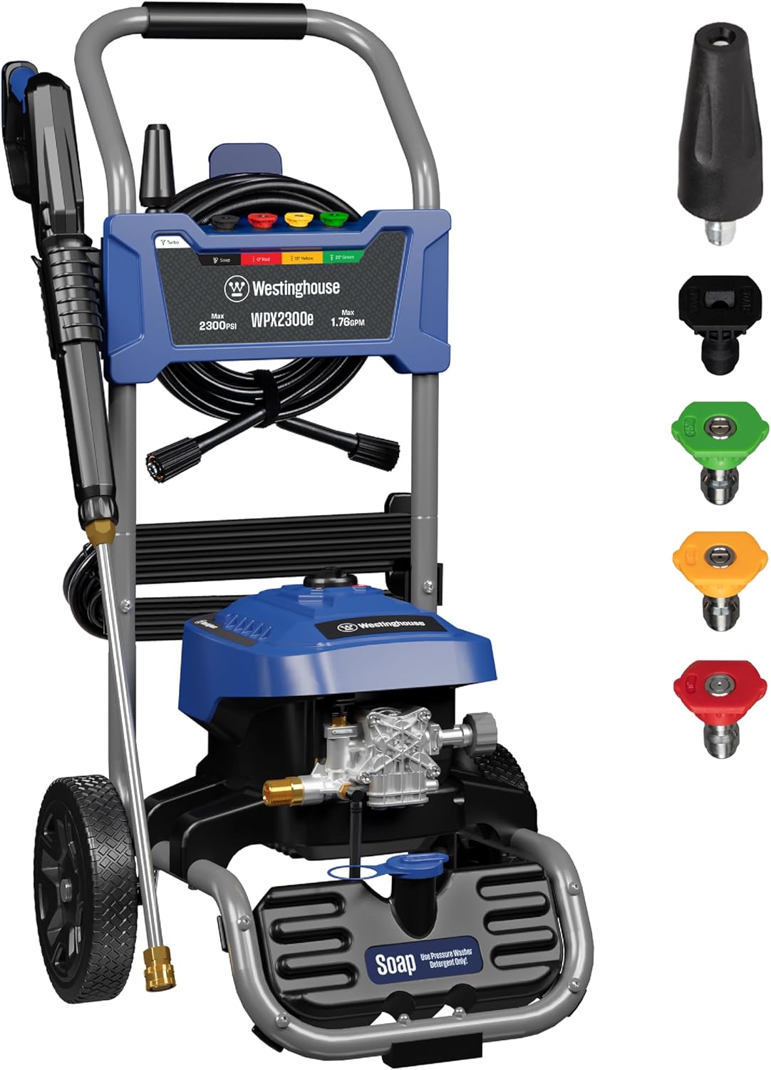 WPX2300e Electric Pressure Washer, 2300 Max PSI and 1.76 Max GPM, Induction Motor, Onboard Soap Tank, Spray Gun and