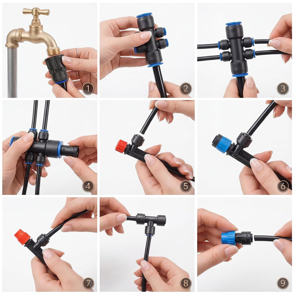 Drip Irrigation System 230FT Quick-Connect Drip Irrigation Kit with 1/4 inch 1/2 inch Irrigation Tubing Hose and