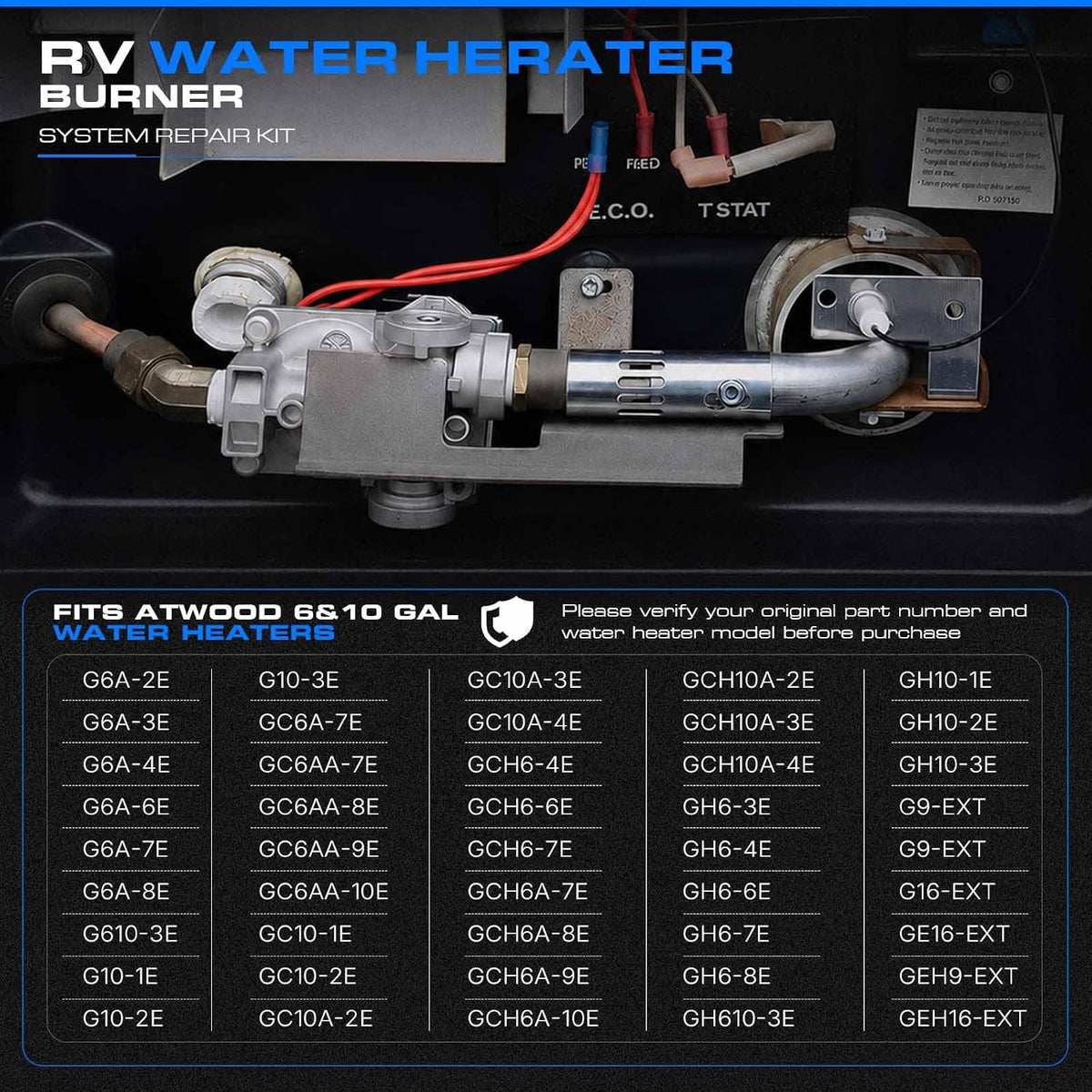 RV Water Heater Burner System Repair Kit for Atwood 93844 Solenoid Gas Control Valve, 91638 Main Burner Tube, 93868 Igniter - Compatible with 6/10 Gallon Tanks, GC10A-4E, G6A-8E/G6A-6E/G6A-4E, G10-3E