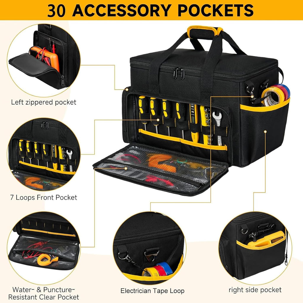 Tool Bag 15 Inch,Heavy Duty Tool Organizer,Tactical Range Tool Tote,30 Pockets & Anti-Friction