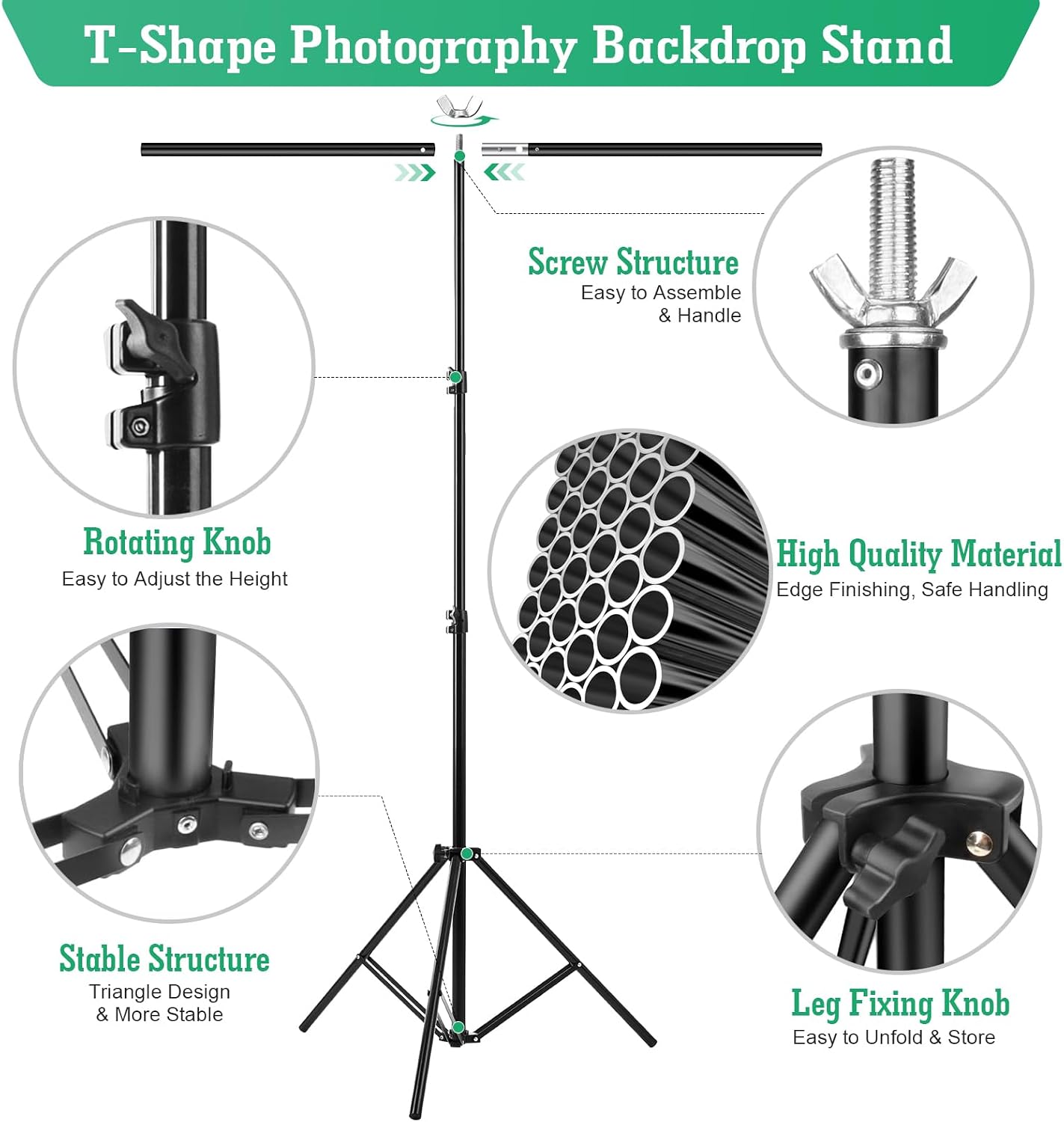 Black White Backdrop with Stand Kit, 5 x 6.5 ft Photo Backdrop | Dual-sided Screen for Photography, Video, Meeting