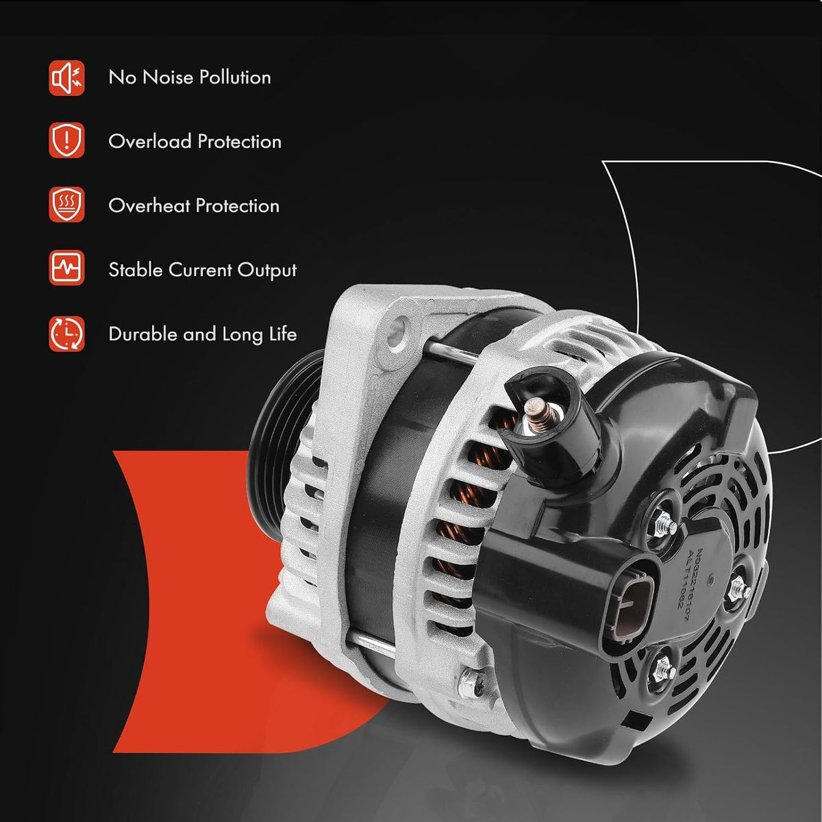 A-Premium Alternator, 12V 130A 6-Groove Pulley CW, Compatible with Saturn