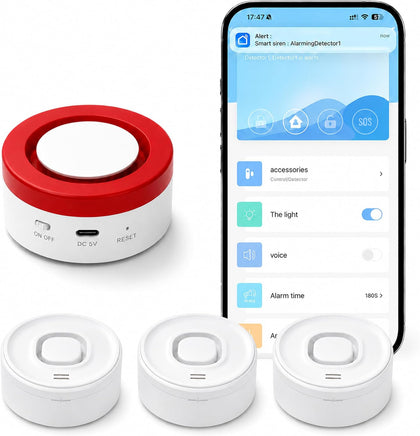 Water Leak Detector WiFi Kit 1+3 Sensors, 100dB Alarm, APP Push for Home Basement Kitchen, Compatible with Alexa