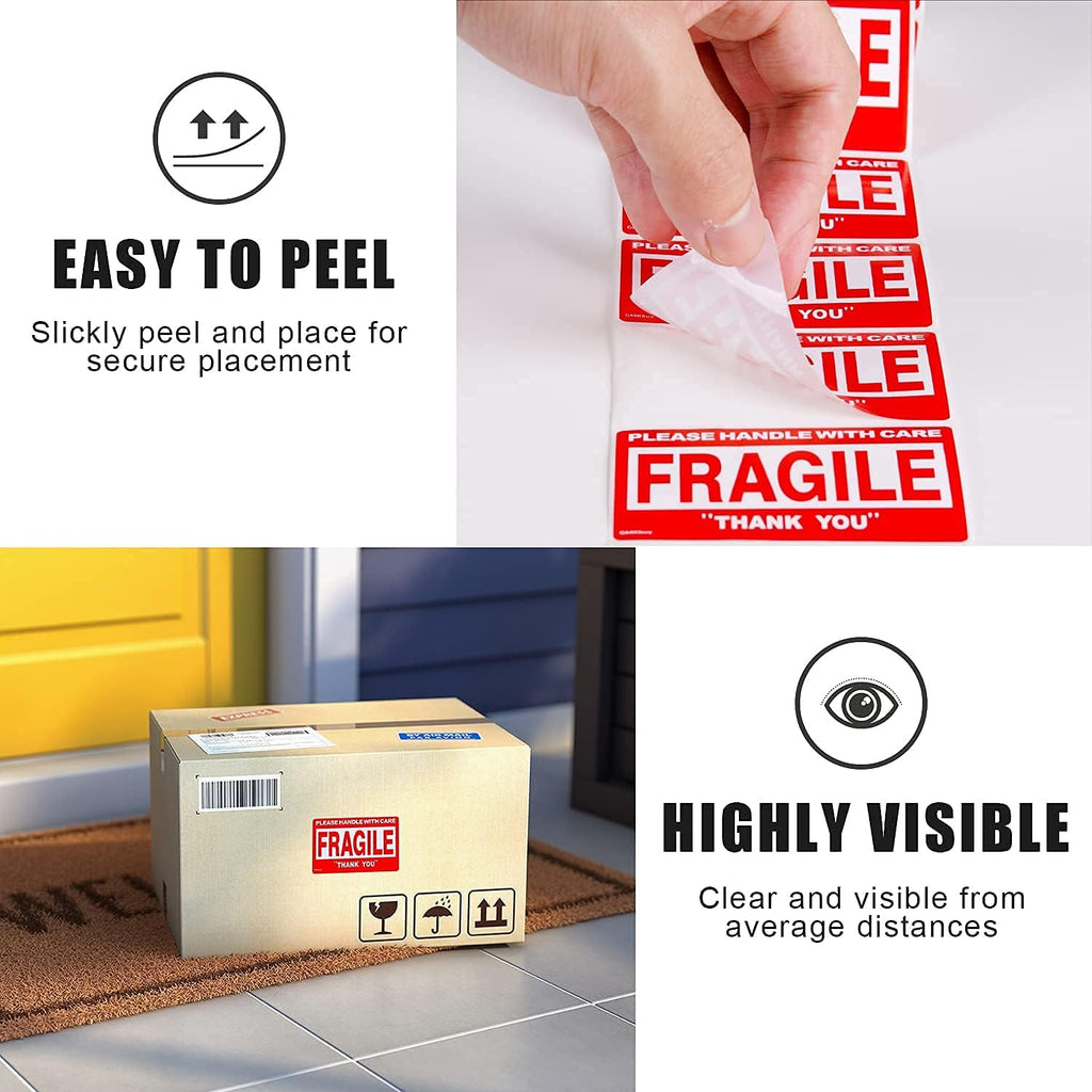 3 x 2 Inch – 100 Fragile Stickers for Shipping & Moving – Easy Tear, Permanent Adhesive, Handle with Care Stickers