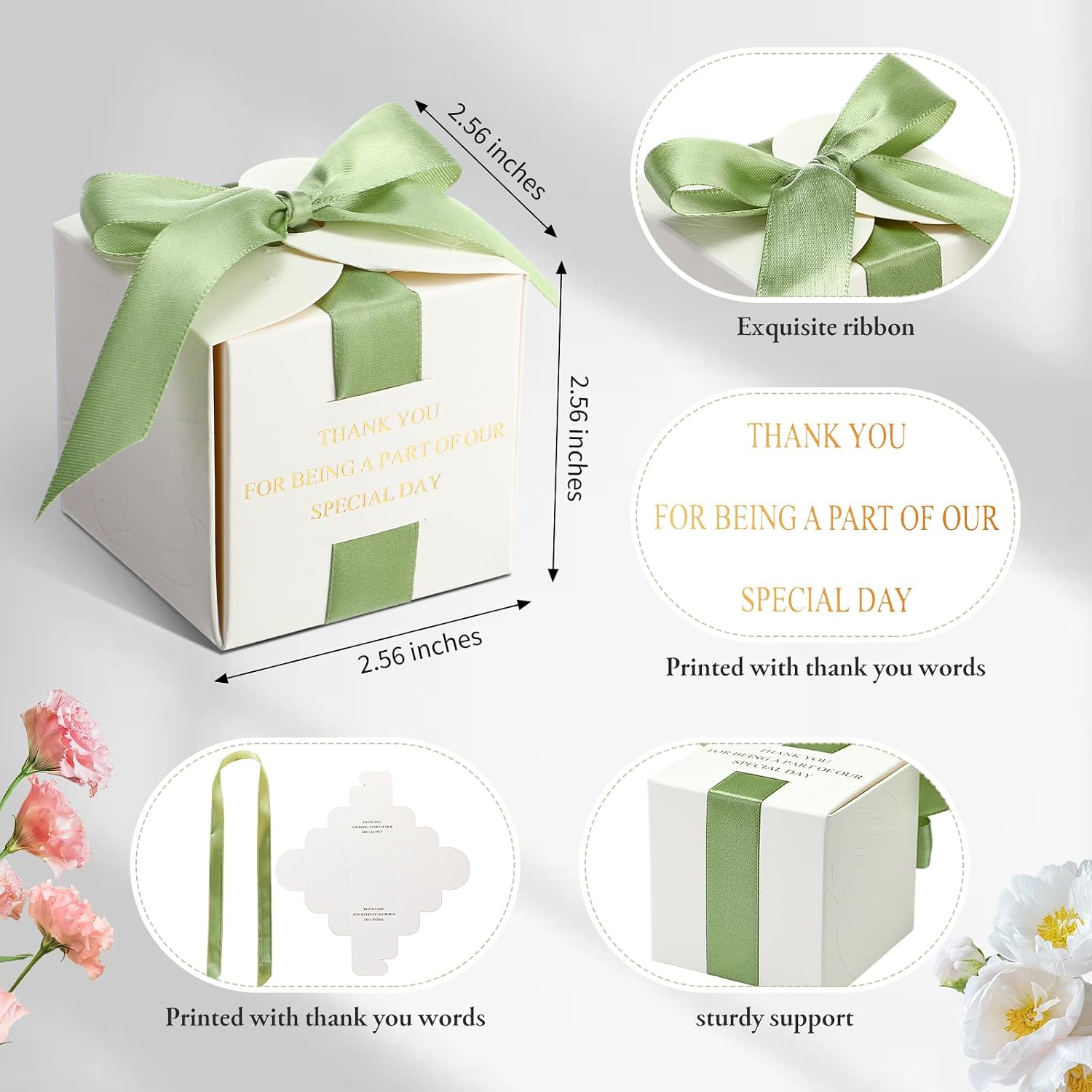 50 Pcs Wedding Favor Boxes for Guests, 2.5 x 2.5 x 2.5 Inch, Green