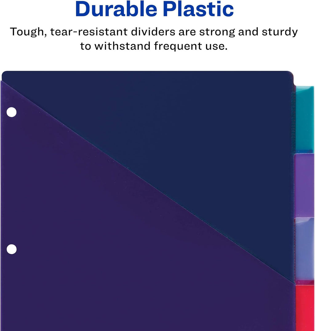Big Tab Insertable Plastic 2 Pocket Dividers for 3 Ring Binders, 8 Tab Set, Two-Tone Multicolor, Works with Sheet