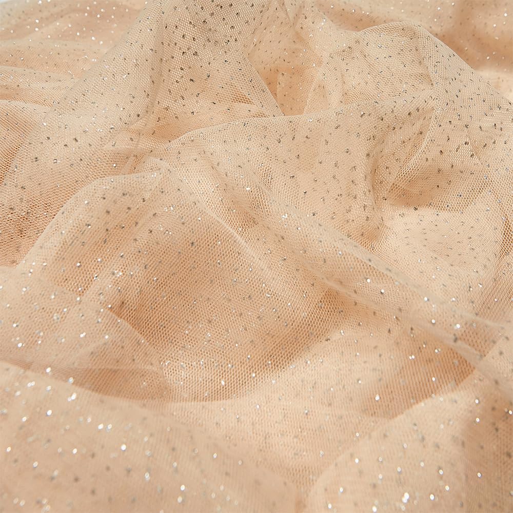Glitter Tulle Fabric, 60" Wide Champagne Tulle Fabric 10 Yards