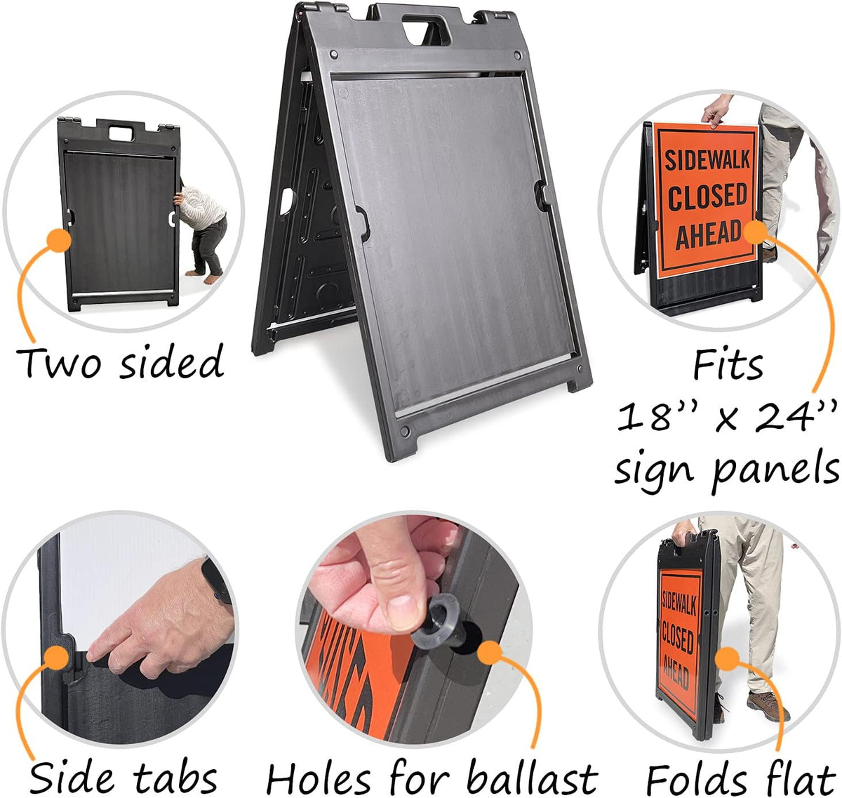 Two-Sided BabyBoss Sidewalk Sign Frame with Slide-In Feature/A-Frame Sandwich Board for 24 x 18 inch Signs, Plastic