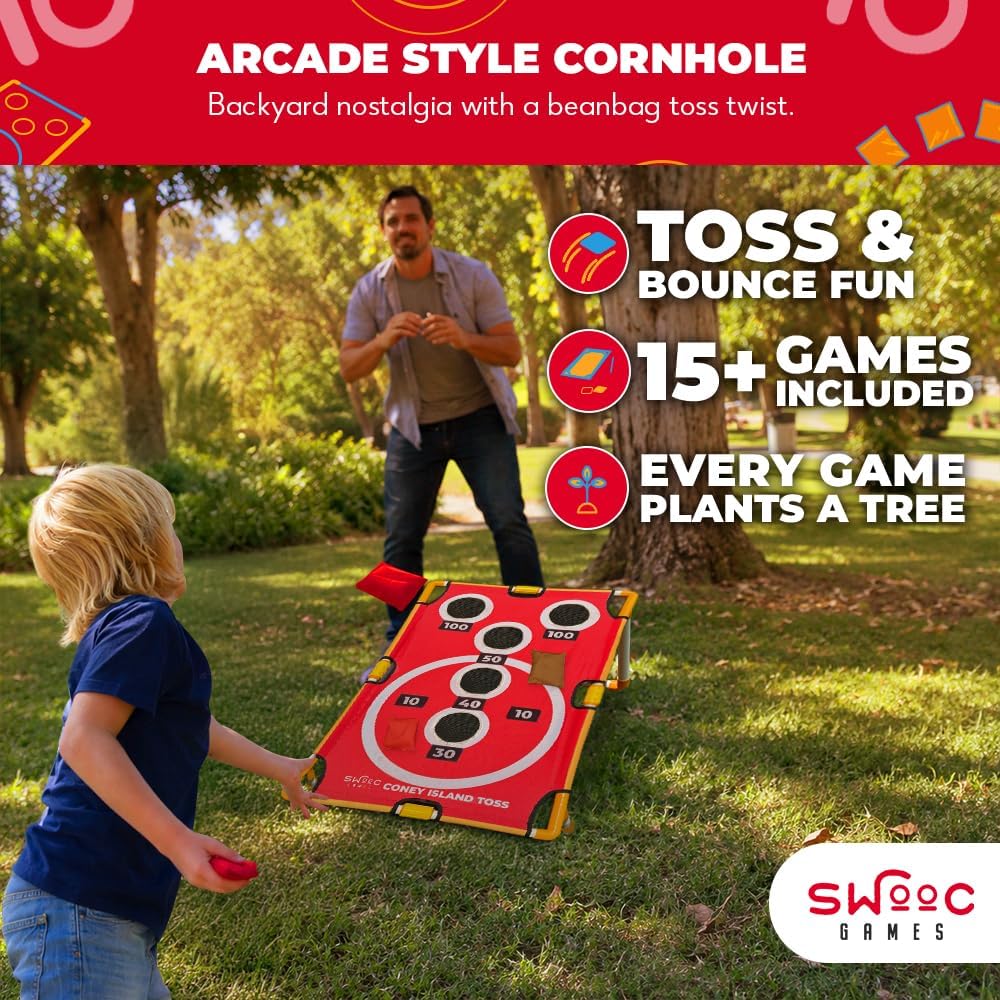 Games - Coney Island Toss - Arcade Style Cornhole Board Set w/Carrying Case & 15+ Games - Corn Hole Games for Adults