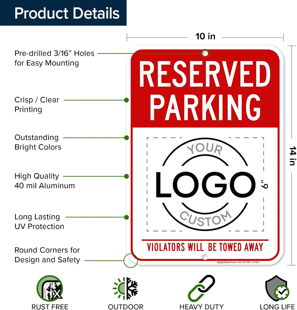 Reserved Parking Sign, Custom Parking Signs for Business, Violators Will Be Towed Away, 10x14 Inches, Rust Free .040