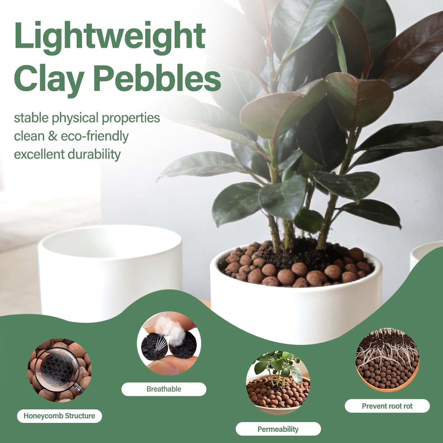 10LB Leca Clay Pebbles for Plants, 4-16mm Hydro Balls for Drainage | Reusable Expanded Clay Pebbles, Natural Clay for
