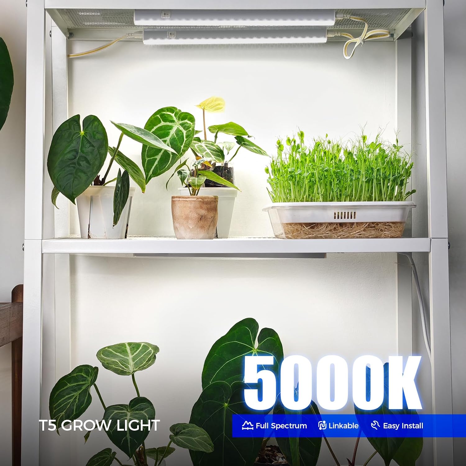 T5 Grow Lights for Indoor Plants, 5000K Full Spectrum, 1FT, 4 Packs | 1FT LED Growing Lamp, Plant Light Strip for