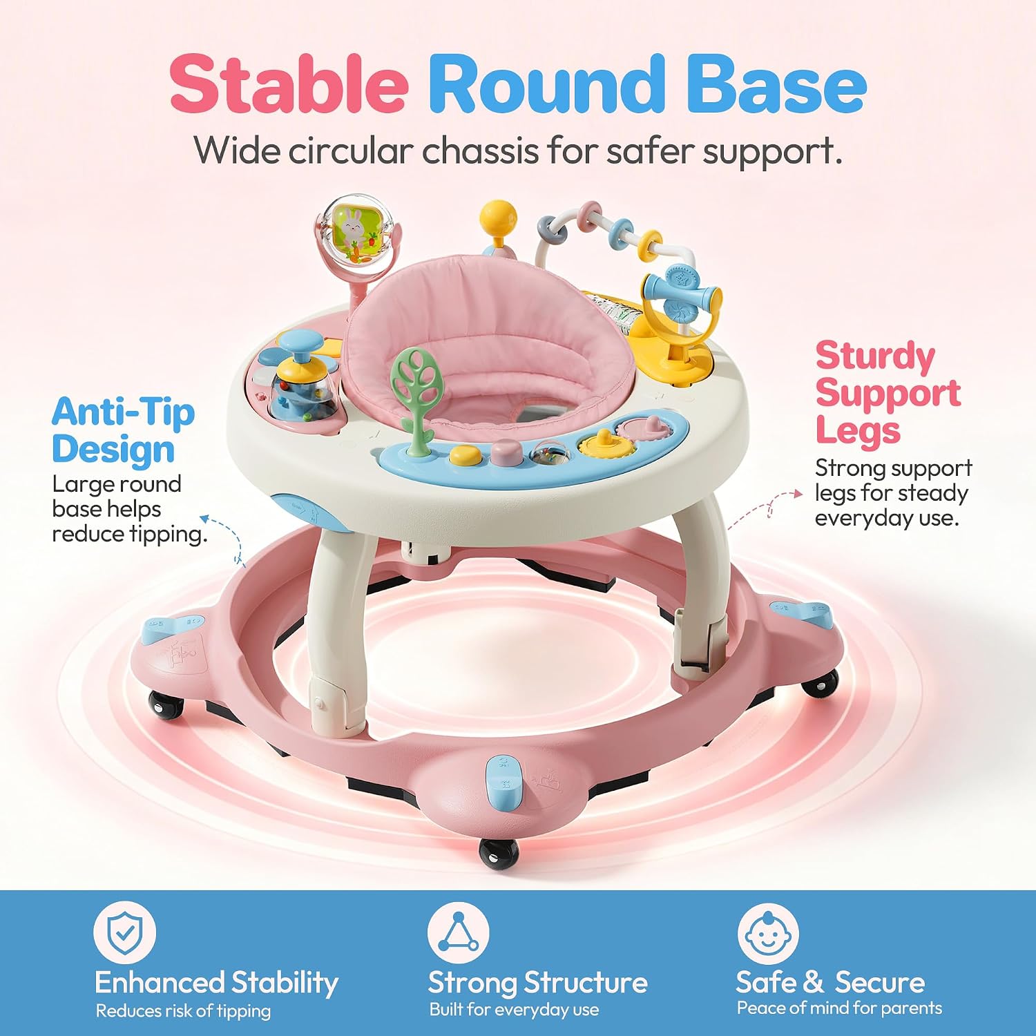 Baby Walker with Wheels,3-in-1 Foldable Infant Walker for Baby 6-12 Months,360° Rotating Seat with Activity