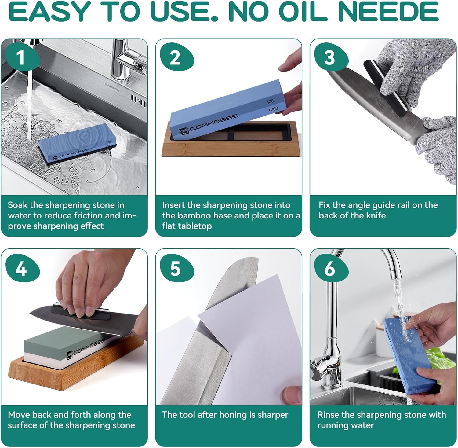 Whetstone Sharpening Stone Knife Sharpener Stone Set: 4 Side 8000|3000 1000|400 in Kitchen With Bamboo Base,Cut
