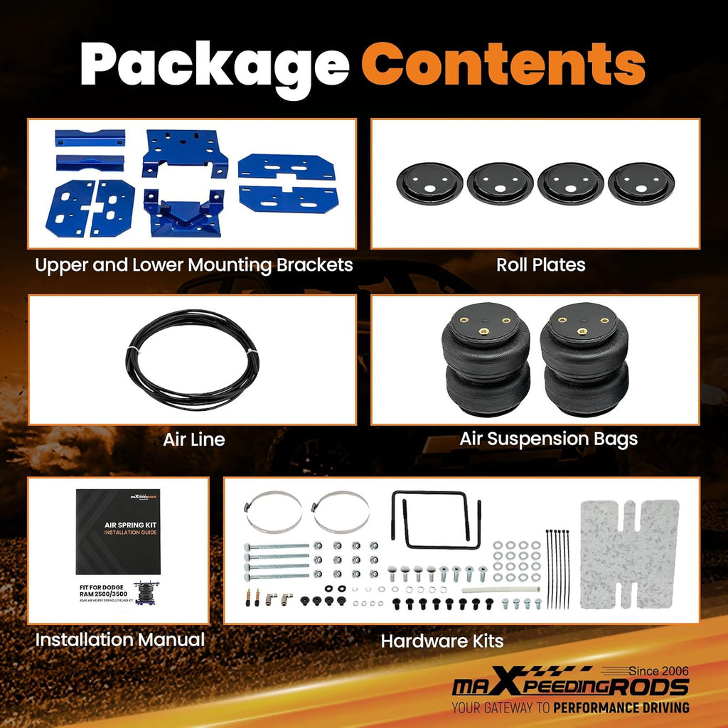 maXpeedingrods Air Suspension Bags Kit up to 5000 lbs for Dodge Ram 2500 2003-2013 4WD Dodge Ram 3500 2003-2018 4WD Air lines Valve Mounting Bracket Hardware