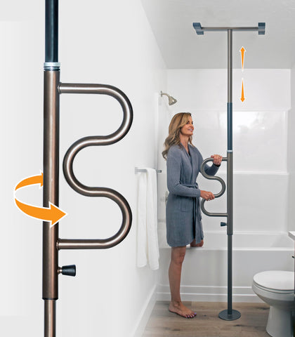 Wonder Pole Plus with Rotating Double Grab Bar, Tension Mounted Security Pole for Seniors & Elderly Adults, No-Drill