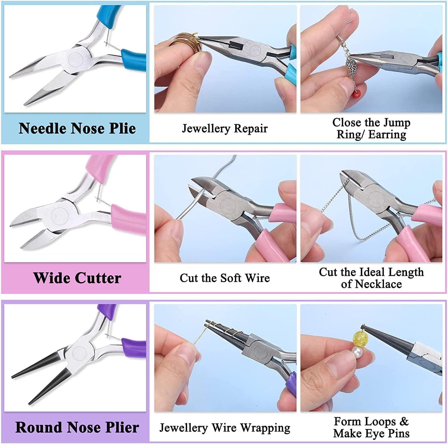 5 Packs Jewelry Pliers Set, Making Tools With Needle/Round/Chain/Bent/Zipper Pliers, Supplies Repair/Cut Kits for