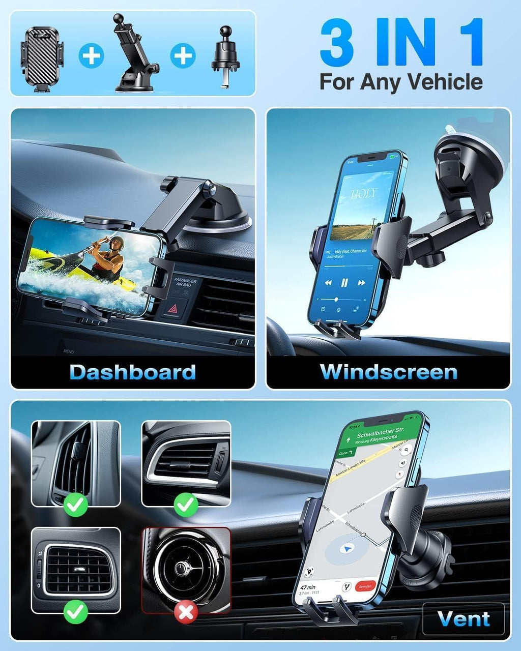 Car Phone Holder 2026 Ultimate Military-Grade Strongest Suction & Clip Windshield Dashboard【Newest Best Strongest】