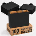 Large Black Paper Bags With Handles 16x6x12 Inch 100 Pack