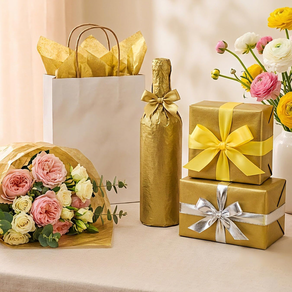 100 Sheets Gold Tissue Paper,14"X20" Metallic Tissue Paper for Gift Bags, Birthday Anniversary Christmas Tissue Gift