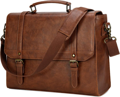 Messenger Bag for Men 15.6 inch Vintage Leather Waterproof Laptop Briefcase Large Computer Laptop Bag Leather Satchel