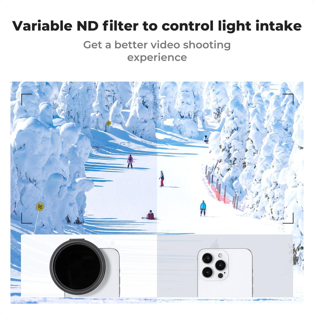 Clip On 67mm Variable ND2-32 Magnetic Phone Lens Filter Kit | Magnetic Adapter Ring/Cold Shoe/Locking Knob, Neutral