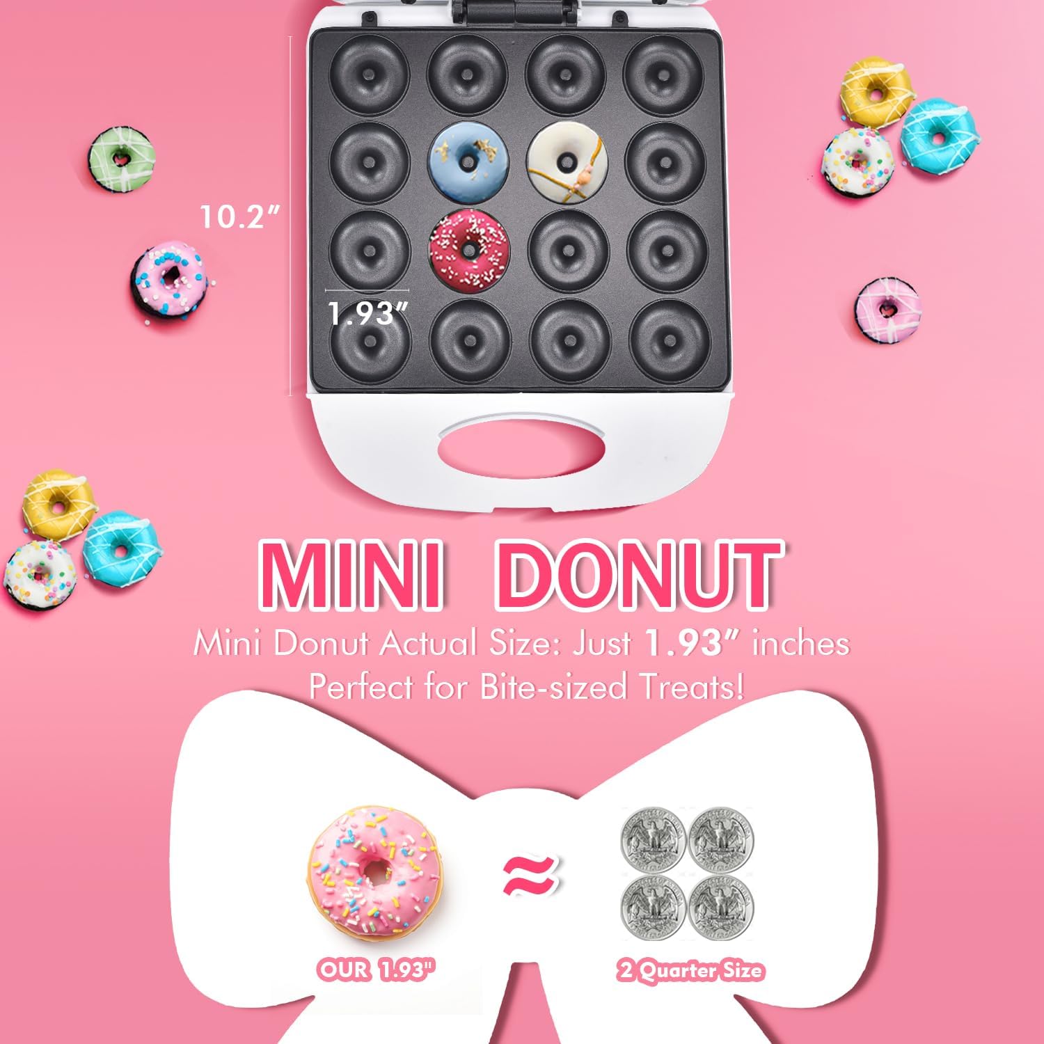 Mini Donut Maker | Non-Stick, 2 Inch, 16 Donuts, Cool-Touch